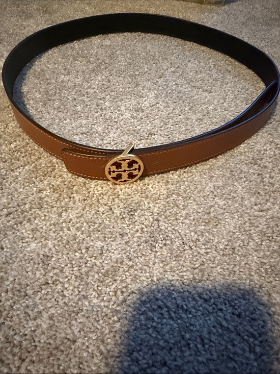 Tory Burch Reversible Logo Belt – Black/Tan – Gold Buckle – Size XL – Never Worn